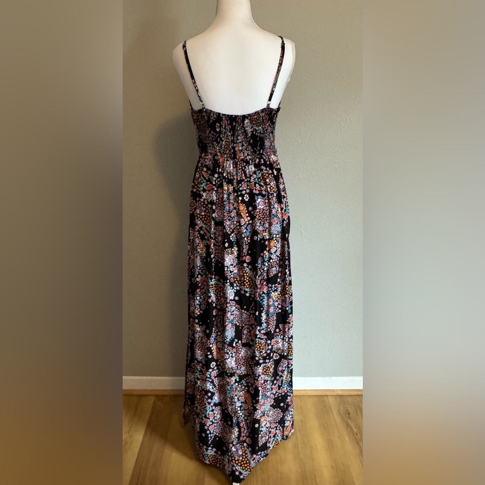 LOVESTITCH Floral Lace Trim Maxi Dress Black Boho Smocked Back Small NWT - Picture 2 of 10